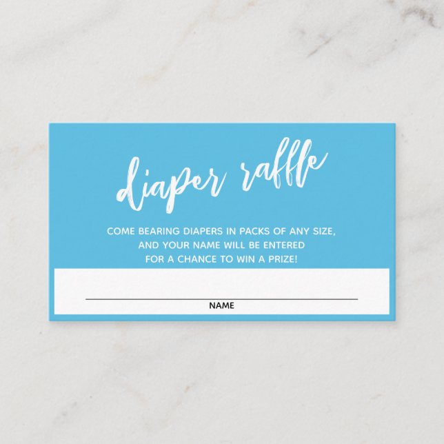 Moderne Handschrift Blue Diaper Raffle Ticket Begleitkarte (Vorderseite)