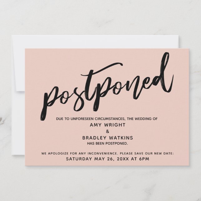 Moderne Handschrift Blush Postpected Wedding Card Einladung (Vorderseite)