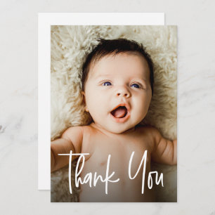 Moderne Handschrift Custom Foto Baby Taufe Dankeskarte