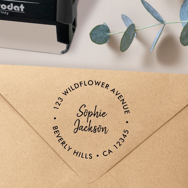 Moderne Handschrift | Einfache runde Rücksendeadre Permastempel (Von Creator hochgeladen)