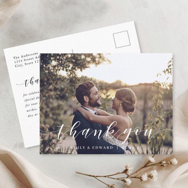 Moderne Handschrift-Foto-Hochzeit Danke Postkarte (Von Creator hochgeladen)