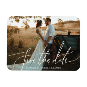 Moderne Handschrift Hochzeitsfoto Save-the-Date-Ka Magnet