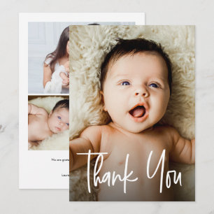 Moderne Handschrift Individuell 4 Fotos Baby Showe Dankeskarte