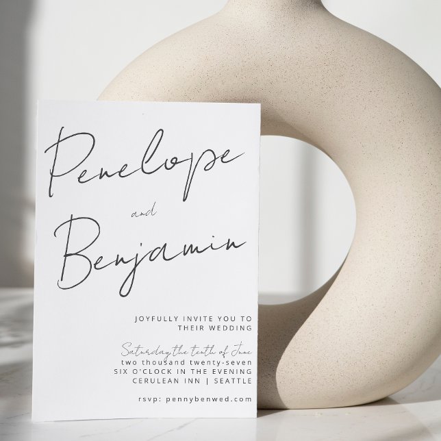 Moderne Handschrift Schwarz-weiß Hochzeit Einladung (Von Creator hochgeladen)