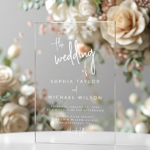 Moderne Handschrift Schwarz-weiße Hochzeit Acryleinladungen