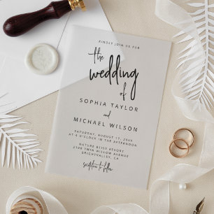 Moderne Handschrift Schwarz-weiße Hochzeit Acryleinladungen