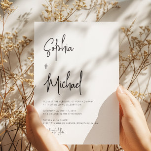 Moderne Handschrift Schwarz-weiße Hochzeit Einladung