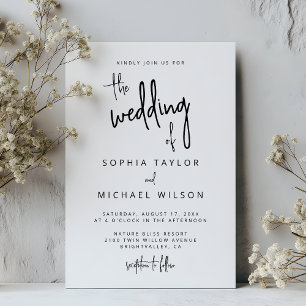 Moderne Handschrift Schwarz-weiße Hochzeit Einladung
