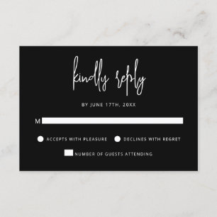 Moderne Handschrift Schwarz-weiße Hochzeit RSVP Karte