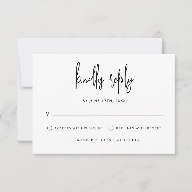 Moderne Handschrift Schwarz-weiße Hochzeit RSVP Karte (Vorderseite)