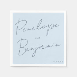 Moderne Handschrift Softblau Elegante Hochzeit Serviette