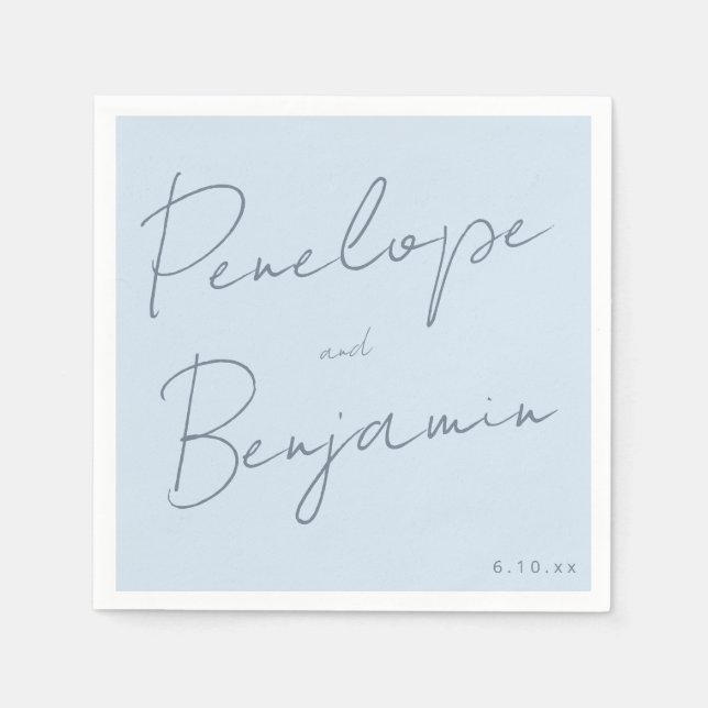 Moderne Handschrift Softblau Elegante Hochzeit Serviette (Vorderseite)