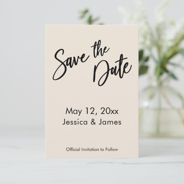 Moderne Handschrift Typografie Einfache Creme Save The Date (Stehend Vorderseite)
