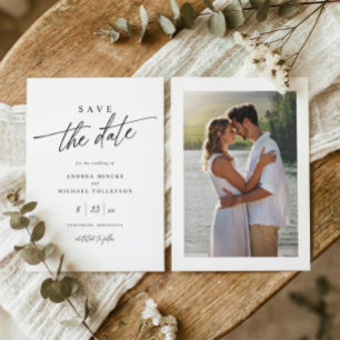 Moderne handschriftliche Schwarz-Weiß-Hochzeit Save The Date