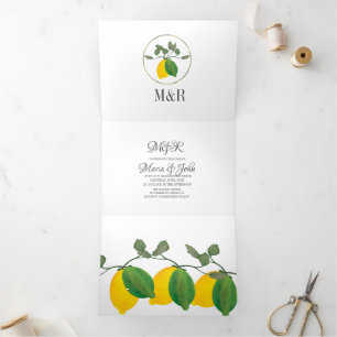 Moderne Handwasserfarbe-Limonen-Grün-Hochzeit Dreifach Gefaltete Einladung