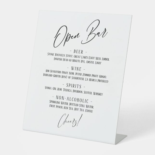 Moderne Handwriting-Header Einfaches Open Bar Menu Sockelschild (Vorderseite)