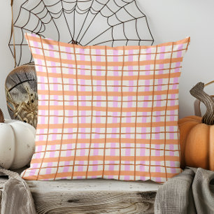 Moderne Handzeichnung Fall Orange und Lila Kariert Kissen