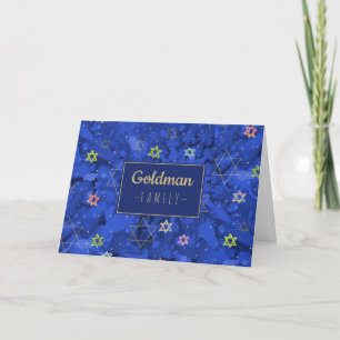 Moderne Hanukkah Blue Gold Menorah Star von David Feiertagskarte