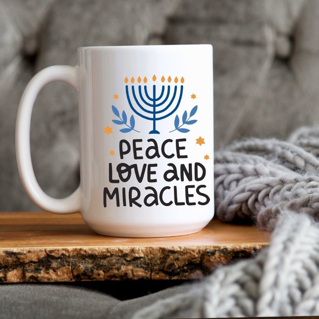 Moderne Hanukkah Frieden, Liebe & Wunder Große Kaffeetasse (Von Creator hochgeladen)