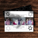 Moderne Hanukkah Monochrome Star von David 3 Foto Feiertagskarte<br><div class="desc">Minimal klassisch schwarz Bar/Bat Mitzvah und Hanukkah modernen Star of David vor einem soliden Hintergrund schafft ein elegantes,  raffiniertes Design. Für andere koordinierende Farben oder passende Produkte,  besuchen Sie JustFharryn @ Zazzle.com oder kontaktieren Sie den Designer,  c/o Fharryn@yahoo.com Alle Rechte vorbehalten. #zazzlemade #christmasdecor</div>