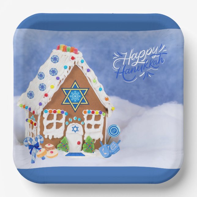 Moderne Hanukkah Star des David Gingerbread House Pappteller (Vorderseite)