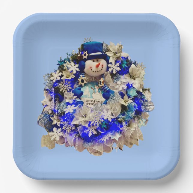 Moderne Hanukkah Star von David Snowman Wreath Pappteller (Vorderseite)