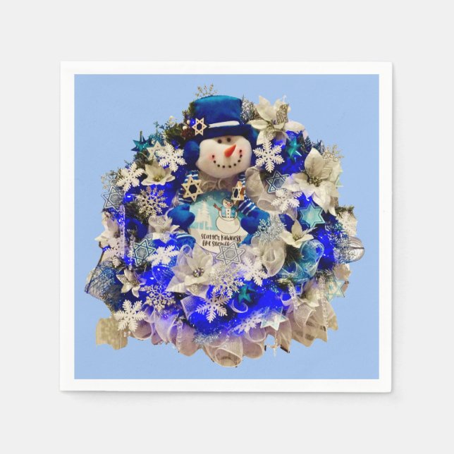 Moderne Hanukkah Star von David Snowman Wreath Serviette (Vorderseite)