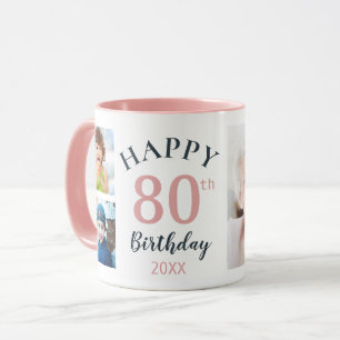 Moderne Happy 80. Geburtstag 5 Foto-Collage Pink Tasse