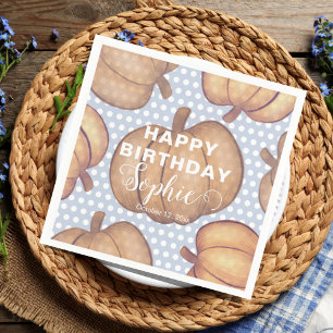 Moderne Happy Birthday Blau & Orange Kürbis-Party  Serviette