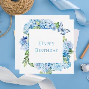 Moderne Happy Birthday Blaue Hortensie Chic Mitteilungskarte