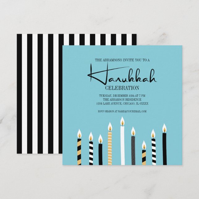 Moderne Happy Hanukkah Candles Holiday Party Card Einladung (Vorne/Hinten)