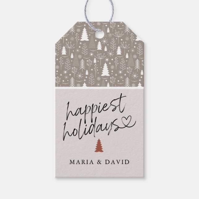 Moderne Happy Holidays Kalligraphie Personalisiert Geschenkanhänger (Vorderseite)