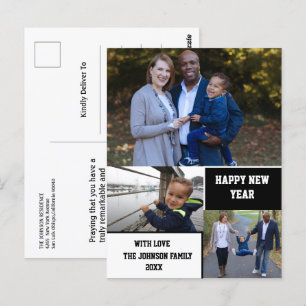 Moderne Happy New Year 3 Foto-Collage Postkarte