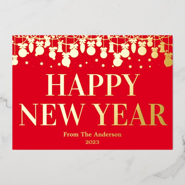 Moderne Happy New Year Business Foil Holiday Card Folieneinladung (Vorderseite)