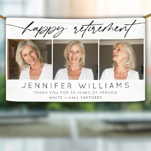 Moderne Happy Retirement Elegantes Script 3 Foto Banner