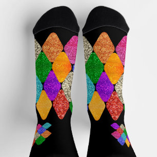 Moderne Harlekin-Muster funkelnde Mardi Gras  Socken