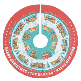 Moderne Häuser aus der Mitte des Jahrhunderts, ind Polyester Weihnachtsbaumdecke