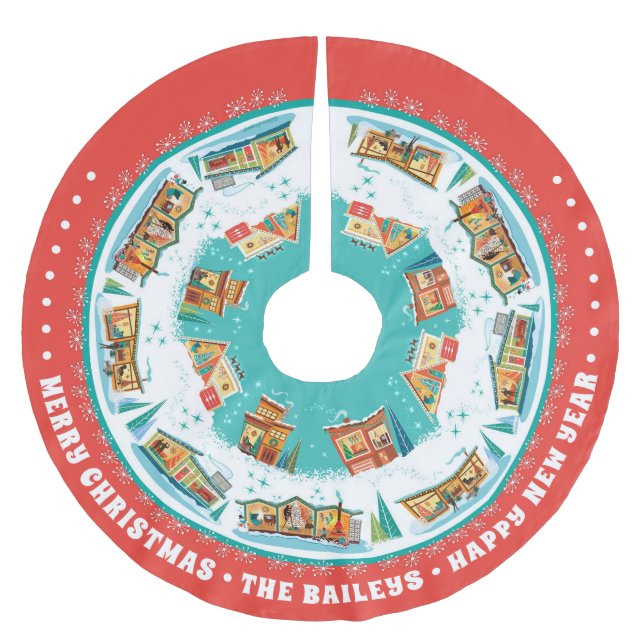 Moderne Häuser aus der Mitte des Jahrhunderts, ind Polyester Weihnachtsbaumdecke (Vorderseite)