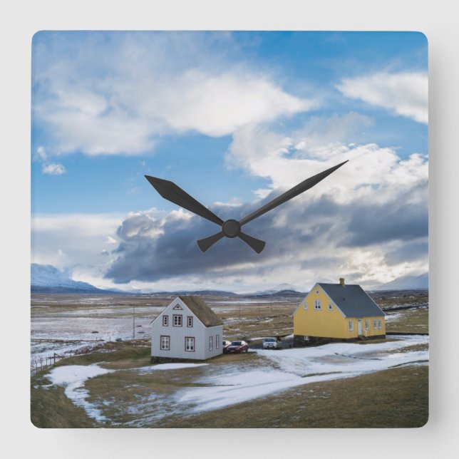 Moderne Häuser Quadratische Wanduhr (Vorderseite)