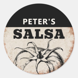 Moderne hausgemachte Tomaten-Salsa-Grunge-Design Runder Aufkleber