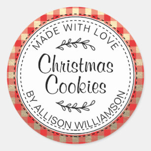 Moderne hausgemachte Weihnachtskochtopf Roter Karo Runder Aufkleber