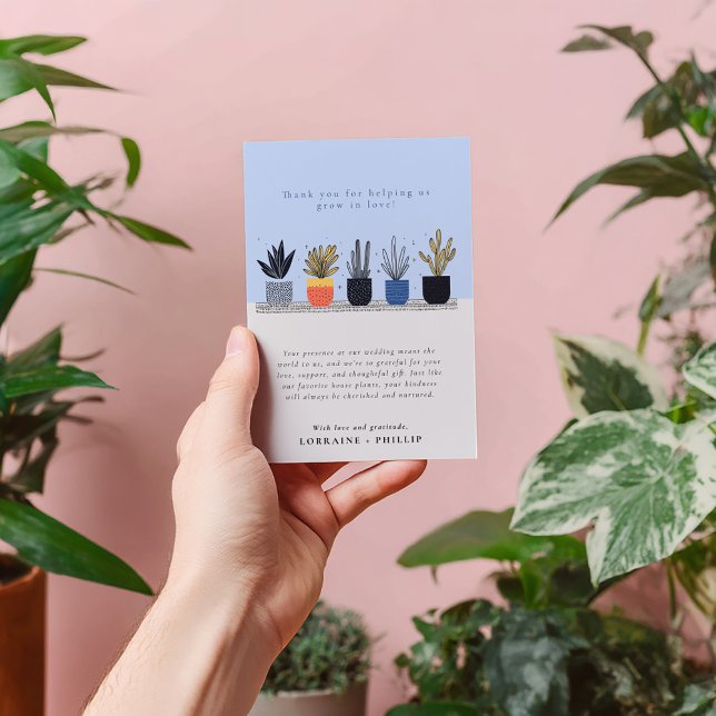 Moderne Hauspflanzenhochzeit Dankeschön Karte (Modern flat colorful house plants thank you card)