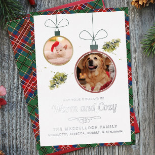 Moderne Haustiere Fotos Weihnachten Tartan Folien Feiertagskarte