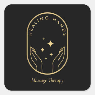 Moderne Heilhandmassage, Wellness Gold Logo Quadratischer Aufkleber