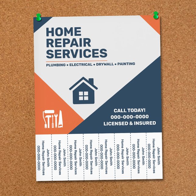 Moderne Heimwerker Abreißlaschen Flyer (Modern Home Repair Tear Off Strips Flyer)