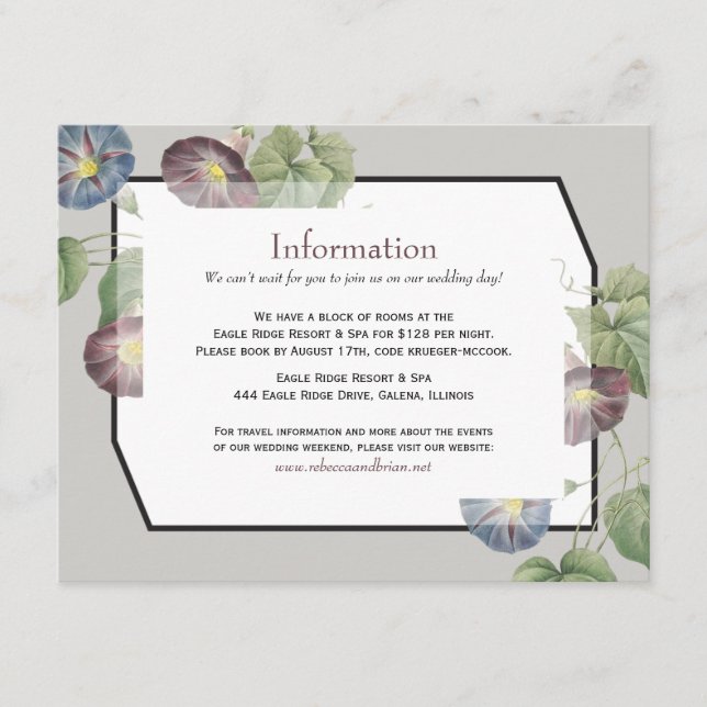 Moderne Heirloom Morning Glory - Hochzeitsinformat Begleitkarte (Vorderseite)