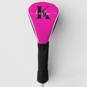Moderne heiße rosa schwarze Schrift Monogramm Golf Headcover