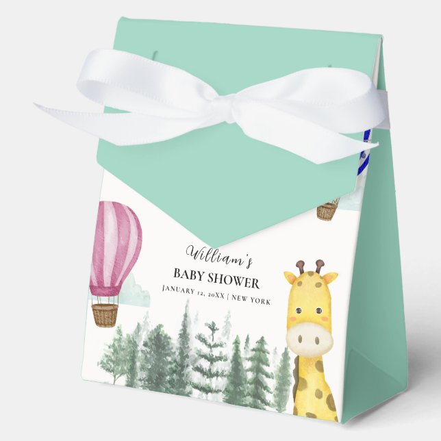Moderne Heißluftballon Jungle Giraffe Babydusche Geschenkschachtel (Vorderseite)