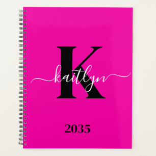 Moderne Heißrosa Schwarze Schrift Monogramm Planer