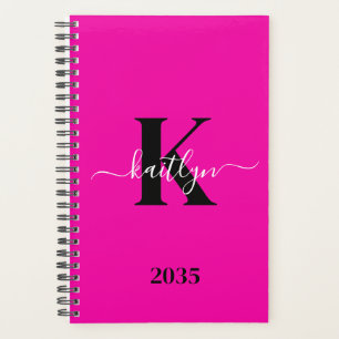 Moderne Heißrosa Schwarze Schrift Monogramm Planer